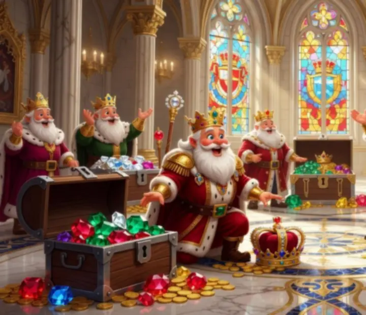 Kolorowy zamek, klejnoty i plansza logiczna inspirowana Royal Match