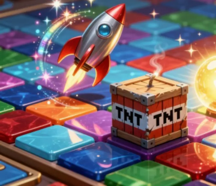 Kolorowe boostery z gry logicznej w stylu Royal Match