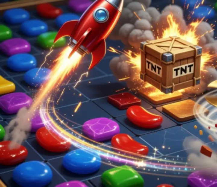 Booster Rakieta, TNT i Light Ball w kolorowej oprawie Royal Match