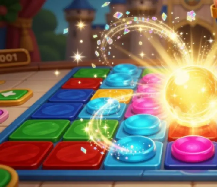 Booster Light Ball aktywujący się na planszy w kolorowej grze logicznej